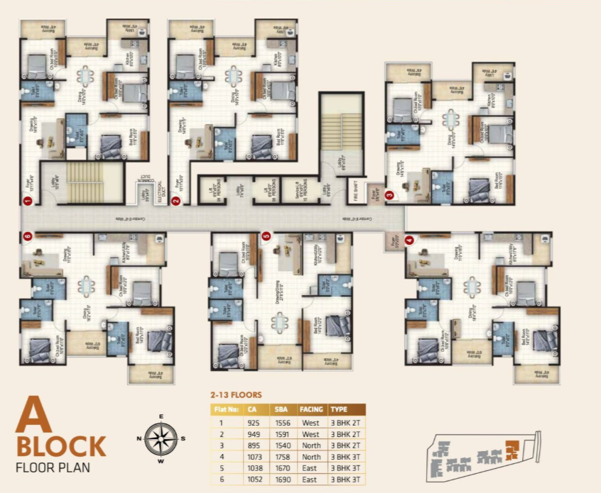 Block A - Detailed floor plans for Block A apartments