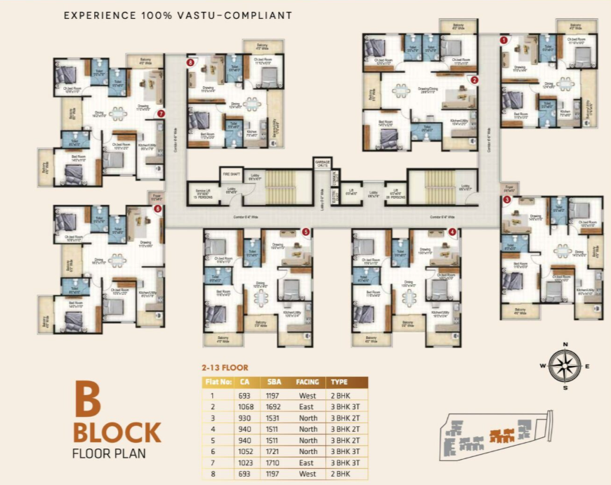 Block B - Detailed floor plans for Block B apartments