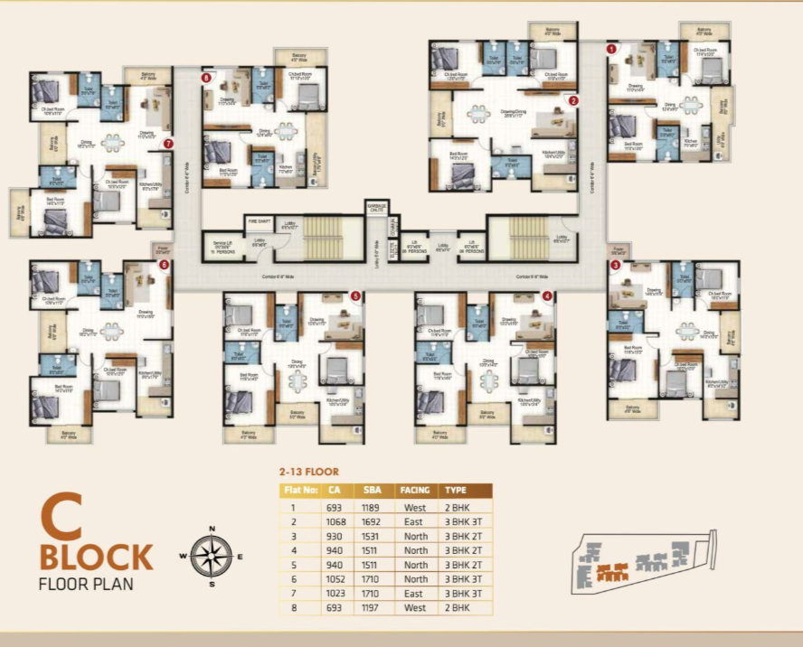 Block C - Detailed floor plans for Block C apartments